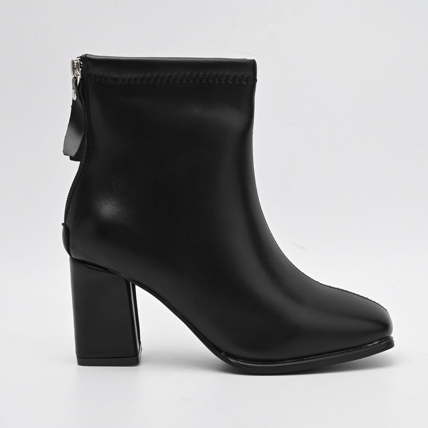 Boot da lì mũi vuông khóa sau gắn dây da gót vuông da 7p mymy shoes 5261