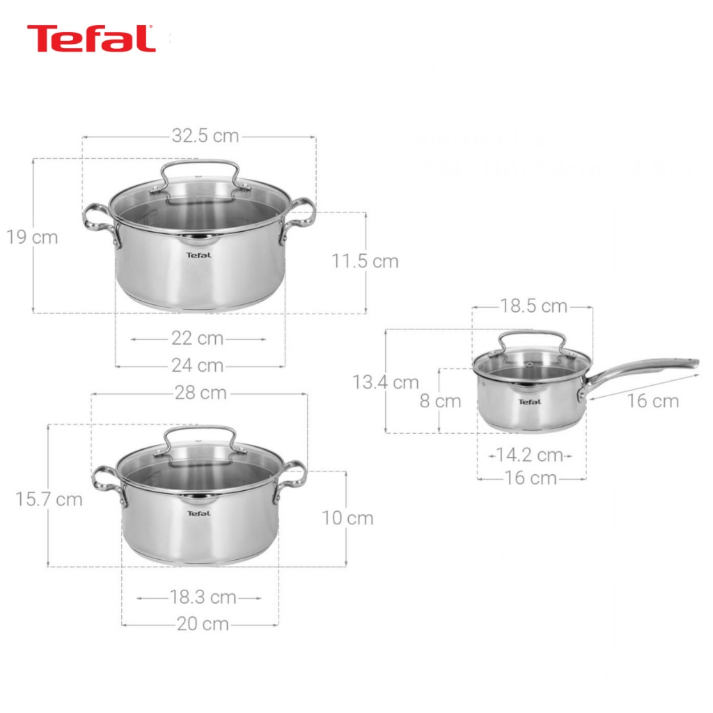 Bộ 3 nồi inox 304 cao cấp Tefal Duetto Plus  bảo hành 24 tháng