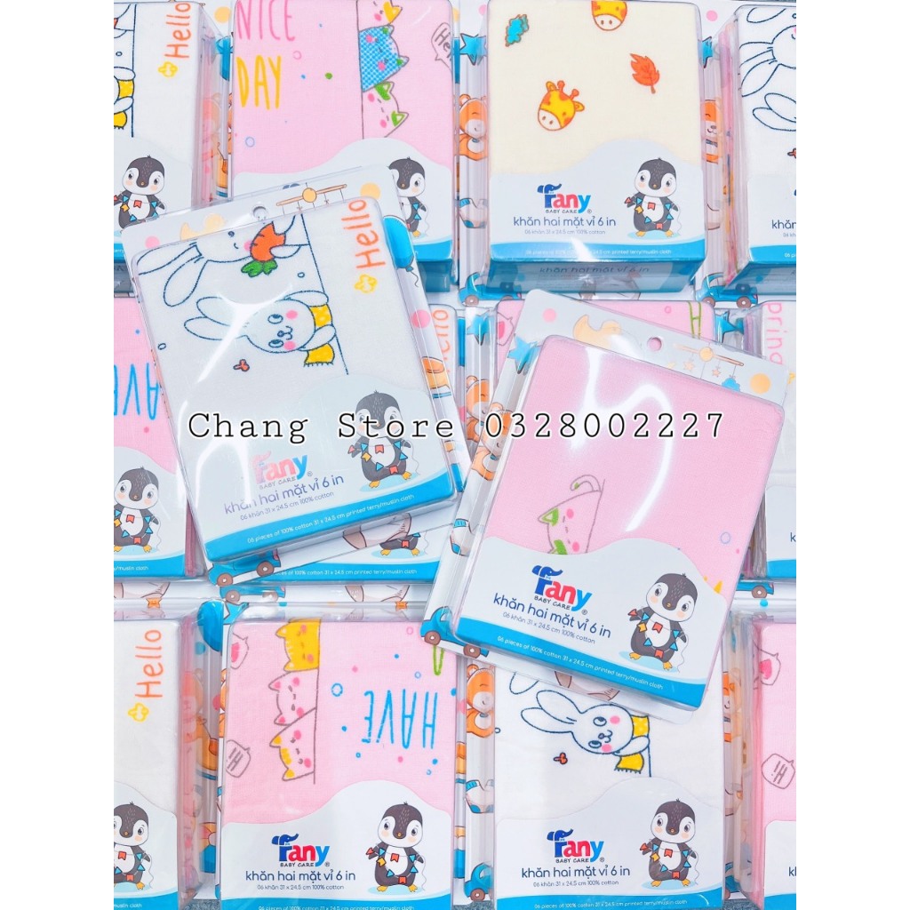 Khăn Sữa Fany Cotton In Hình Cho Bé Hộp 6 Cái