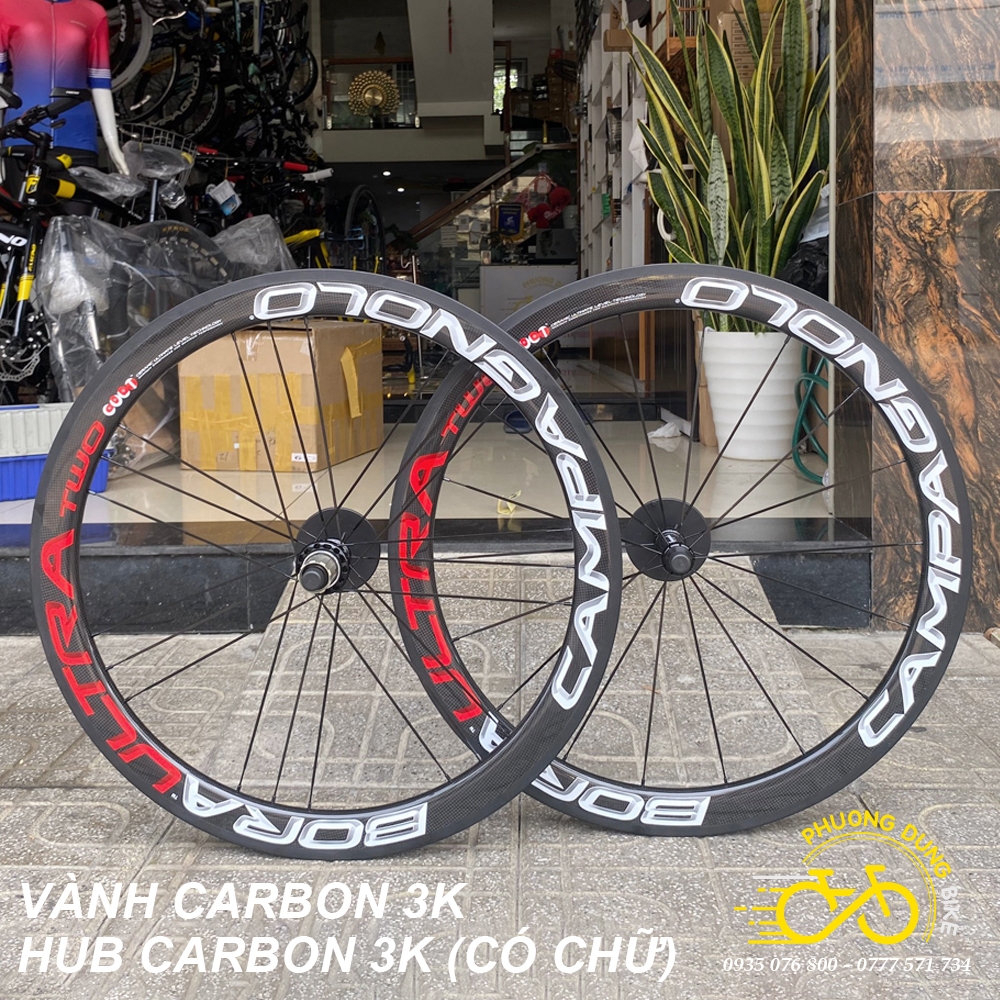Bộ vành Carbon xe đạp Campa BoraUltra Two 700Cx50mm (Hub Carbon có chữ)