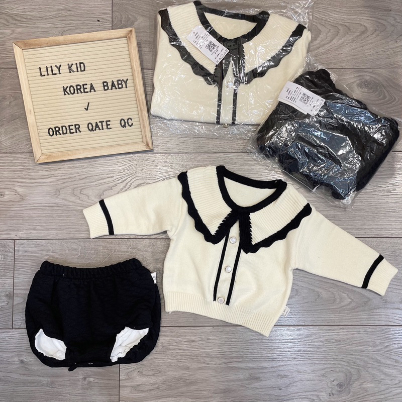 Set Áo Len+Quần Bí Trần Trám Cho Bé Thu Đông