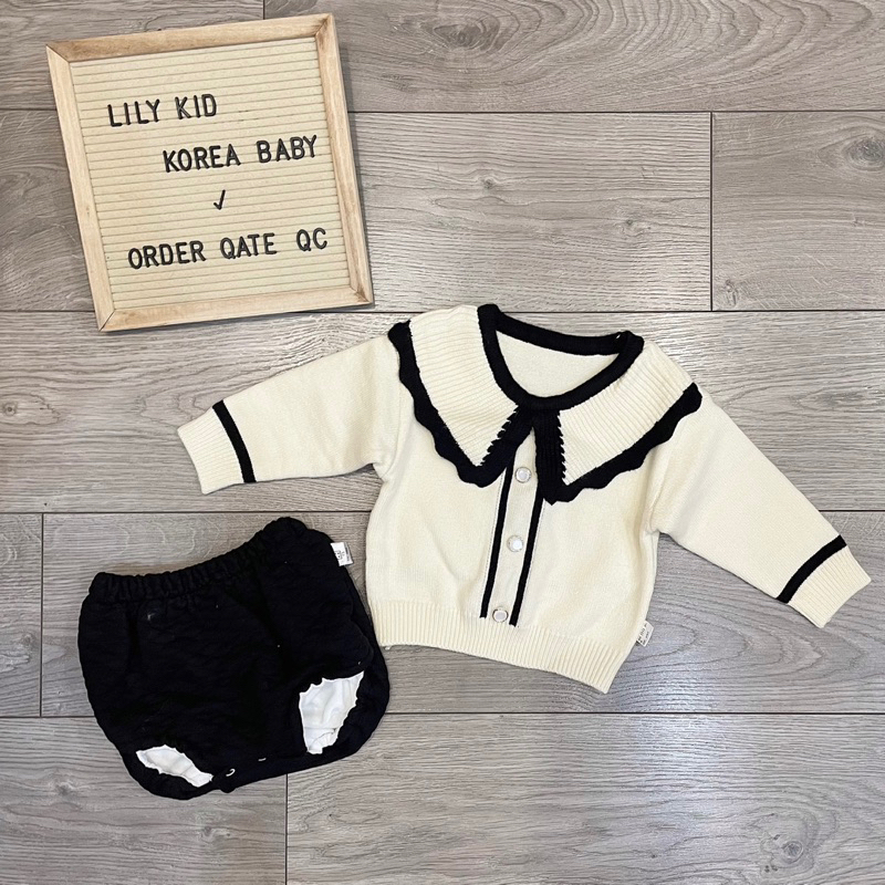 Set Áo Len+Quần Bí Trần Trám Cho Bé Thu Đông
