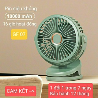 Quạt sạc tích điện mini pin 10.000mAh, xoay 360°, chân đế đa năng kẹp hoặc để bàn, hoạt động  tới 16 giờ.