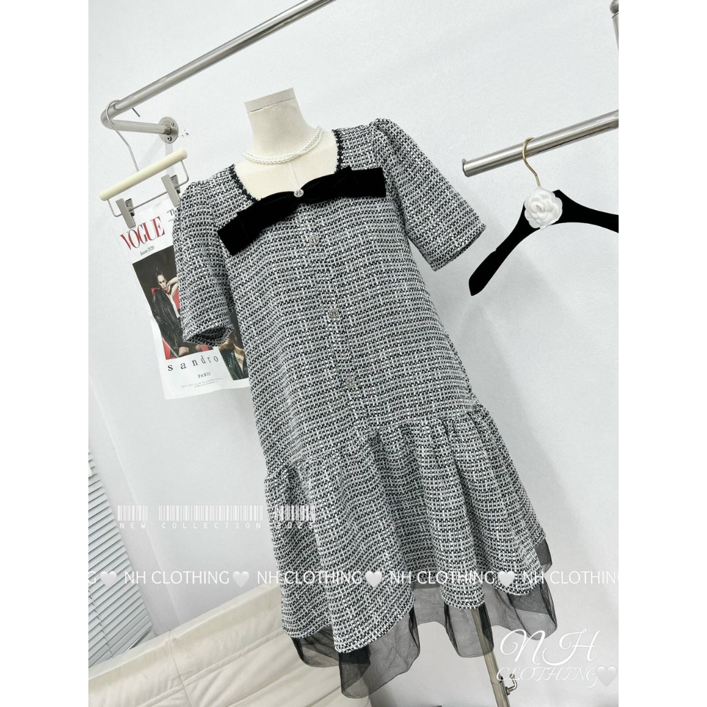 Váy Babydoll, Váy Thiết Kế Vải Dạ Cao Cấp Dáng Xuông Đuôi Cá Phối Tơ Mềm Mại