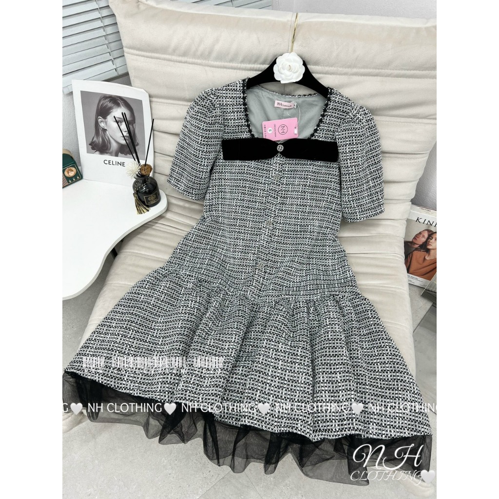 Váy Babydoll, Váy Thiết Kế Vải Dạ Cao Cấp Dáng Xuông Đuôi Cá Phối Tơ Mềm Mại