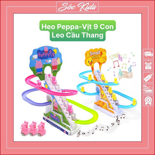 Bộ đồ chơi vịt leo cầu thang 9 con, gia đình heo peppa leo cầu thang