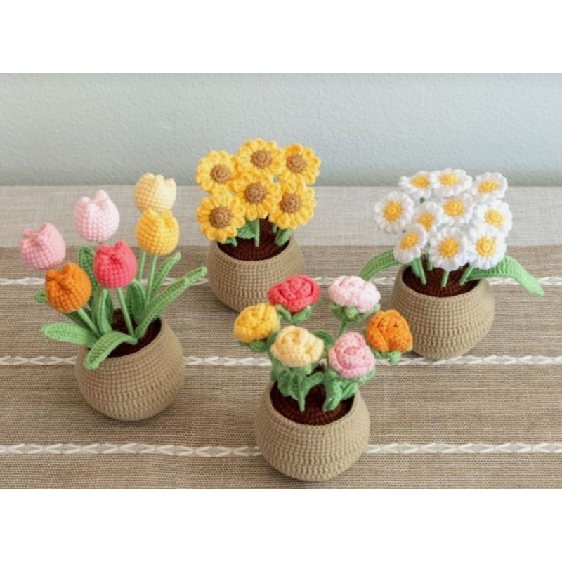 Chậu hoa len handmade dùng để decor