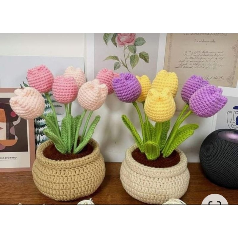 Chậu hoa len handmade dùng để decor