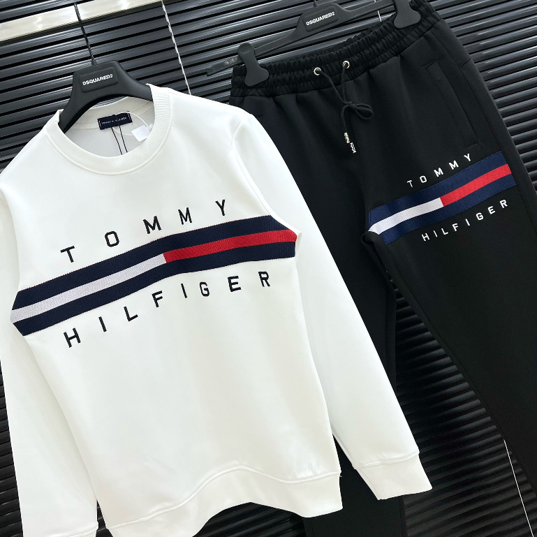 Bộ Thu Đông Tommy Dòng chữ Tommy IN ngang ngực  Nam Thu Đông Hot ,Bộ Tommy dài tay nam chất liệu Nỉ nhung dày dặn