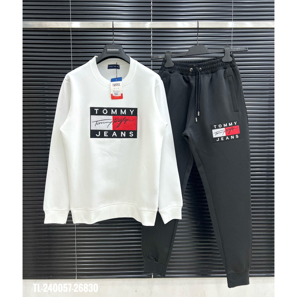 Bộ Thu Đông Tommy Dòng chữ Tommy IN ngang ngực  Nam Thu Đông Hot ,Bộ Tommy dài tay nam chất liệu Nỉ nhung dày dặn