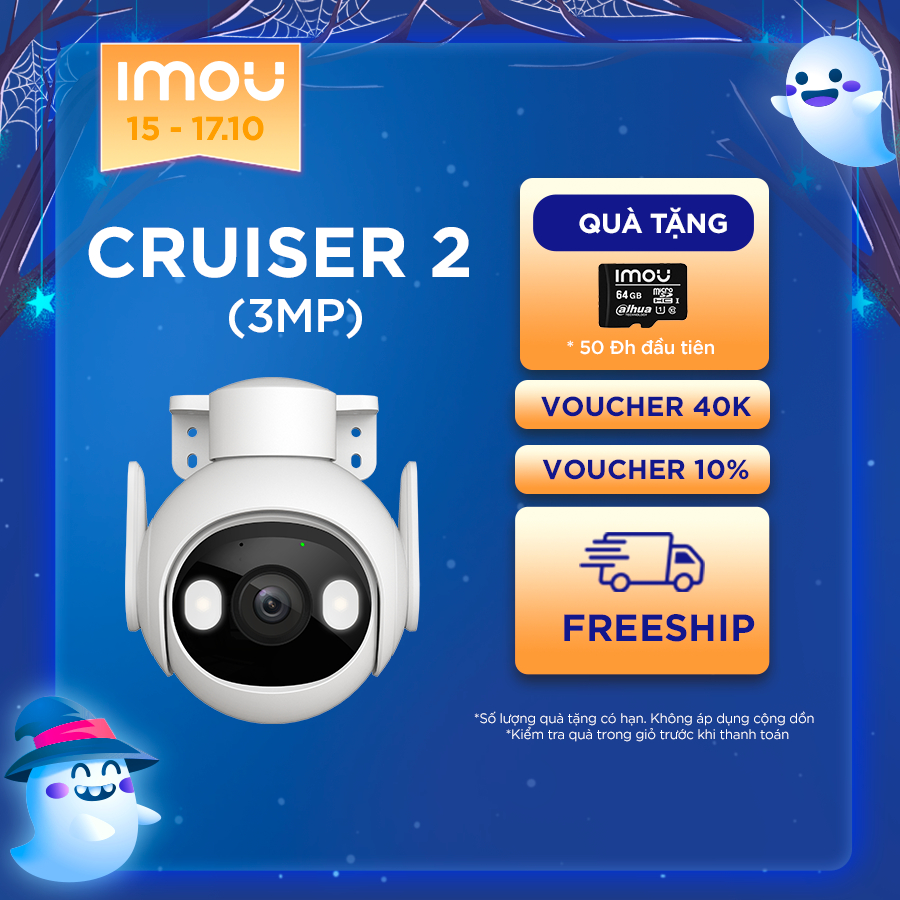 [Mã ELIM10 giảm 10% đơn 800K]Camera Wifi ngoài trời Imou Cruiser 2 (3MP) I IPC-GS7EP-3M0WE I Đàm thoại 2 chiều