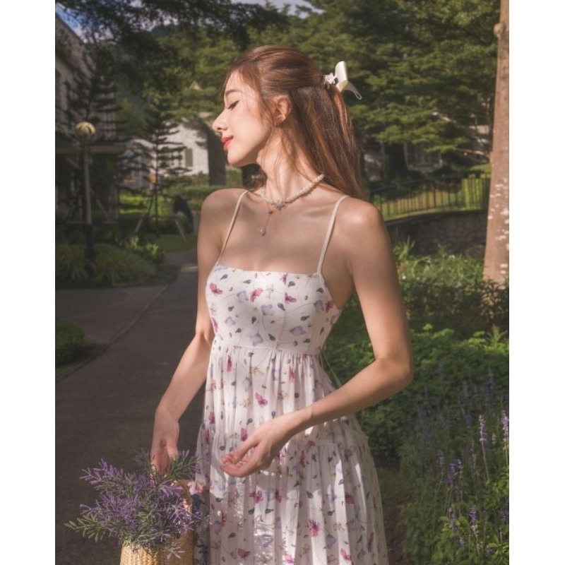Đầm dài vải lụa hở lưng kèm mút ngực - FLORAL DRESS
