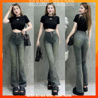 Quần jean nữ ống loe co giãn lưng cao quần bò ống loe lai may to cạp mạc da loại xịn