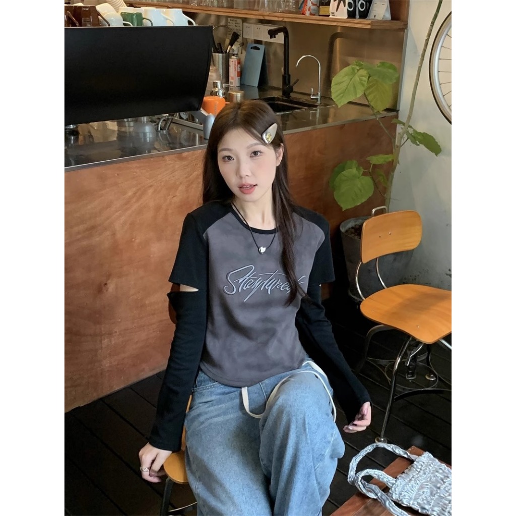 Áo Croptop Bigsize Tay Dài Baby Tee Chất Thun Thêu Chữ Nổi Cắt Khuỷu Tay Cá Tính Độc Bigsize Quảng Châu A11
