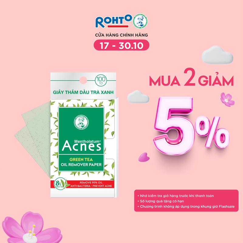 Giấy thấm dầu trà xanh Acnes Green Tea Oil Remover Paper (100 tờ)