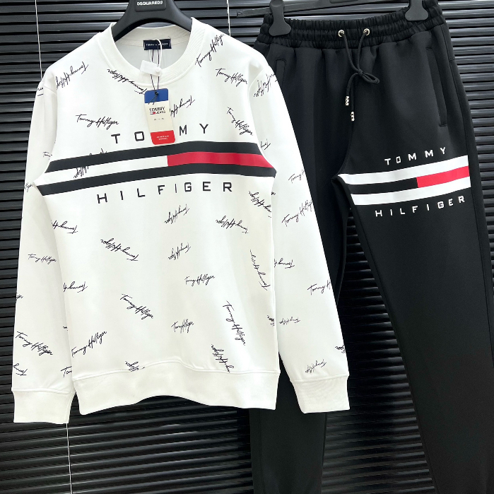 Đồ Bộ Tommy Thu Đông Dài Tay Kẻ Ngang Ngực Chữ ký Thể Thao Hot trend Dày Dặn - Set Cộc Tay Nam Siêu Rẻ Chất Lượng New