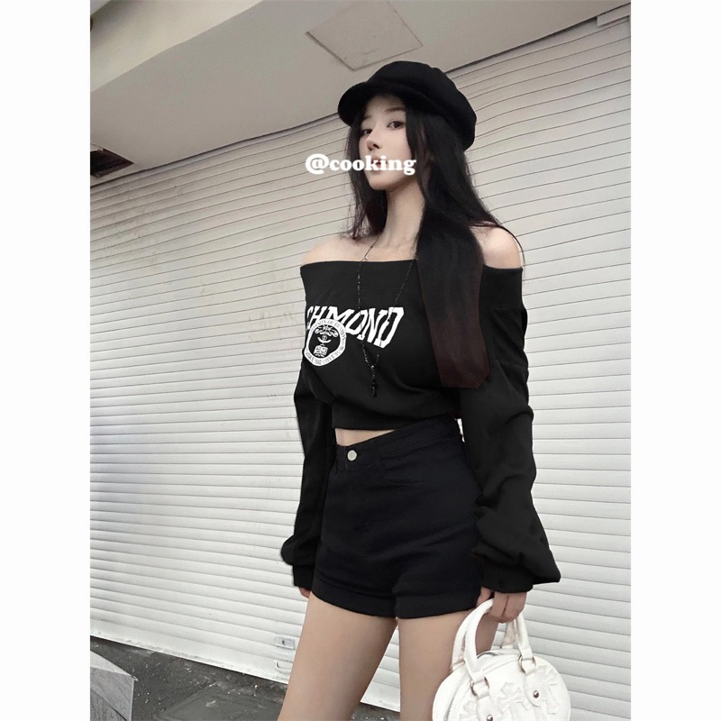 Áo Nỉ Nữ Dài Tay Trễ Vai Thời Trang Hàn