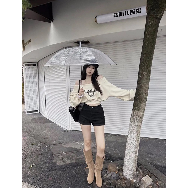 Áo Nỉ Nữ Dài Tay Trễ Vai Thời Trang Hàn