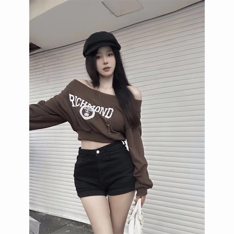 Áo Nỉ Nữ Dài Tay Trễ Vai Thời Trang Hàn