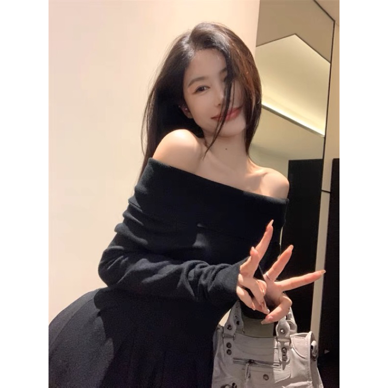 Váy len trễ vai dài