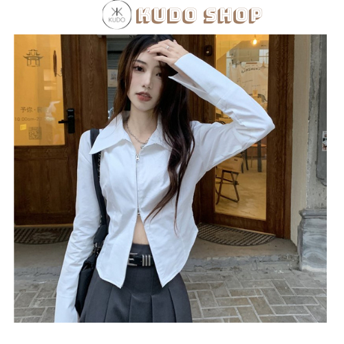 Áo sơ mi trắng khoá đuôi tôm ôm body siêu tôn dáng sexy phong cách Hàn Quốc ulzzang bánh bèo KUDOSHOP