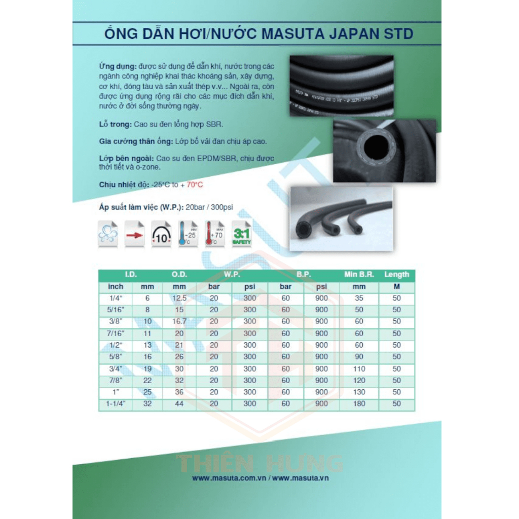 Ống dẫn hơi/ nước MASUTA  ------ | size - 6mm ~ 32mm | Giá / 1 mét