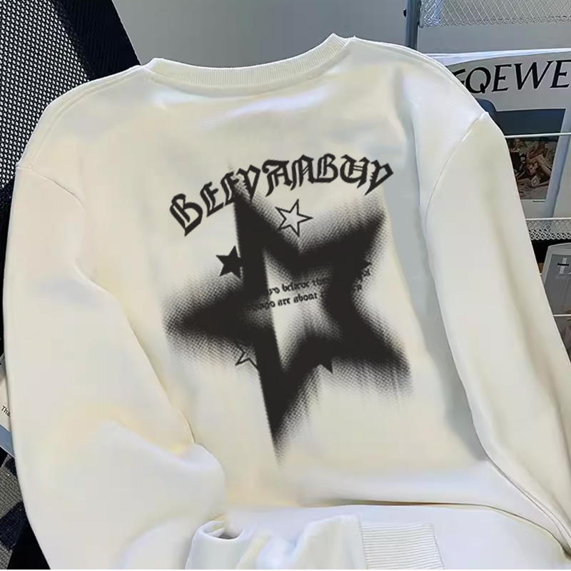 FOCUS local brand vintage Trắng long sleeve women áo nỉ sweater cổ tròn unisex oversized levents 100%cotton