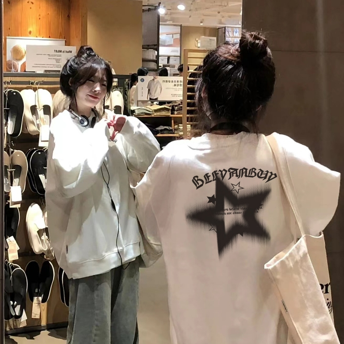 FOCUS local brand vintage Trắng long sleeve women áo nỉ sweater cổ tròn unisex oversized levents 100%cotton