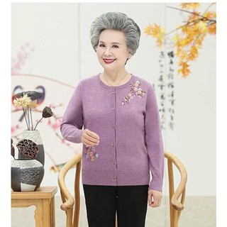 Áo khoác len trung niên và lớn tuổi thêu hoa