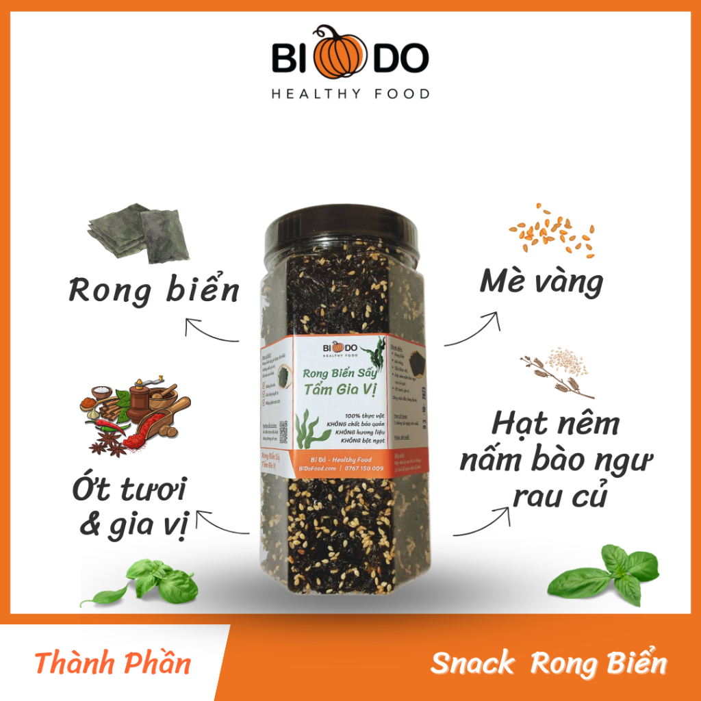 Rong Biển Sấy Tẩm Gia Vị - Bí Đỏ Food - Ăn Vặt Healthy