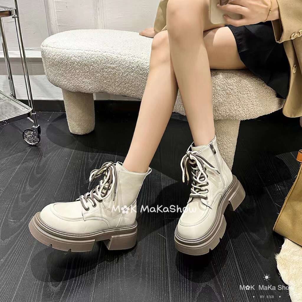 Giày Boot ulzzang vitage MAKA - Boot thời trang mix 2 dây cao cấp