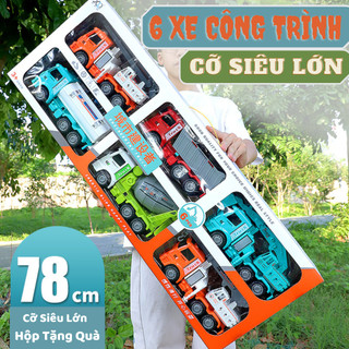 Đồ chơi thông minh Sét đồ chơi ô tô cỡ lớn 6 xe công trình, cứu hoả, cảnh sát, quân sự,trực thăng quà sinh nhật