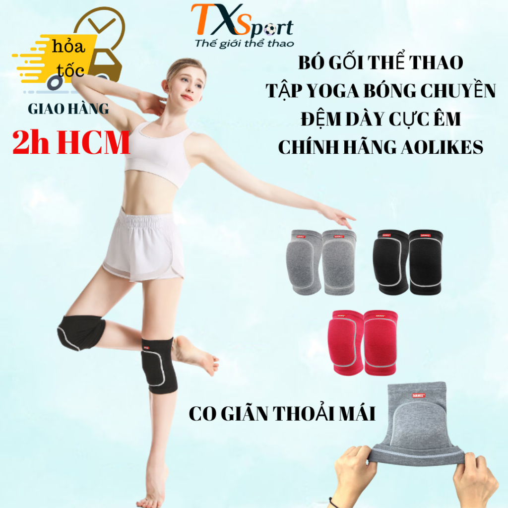 Bó Gối Thể Thao Có Đệm Cao Cấp Aolikes 0210 (2 Chiêc) Bảo Vệ Đầu Gối Khi Chơi Bóng Chuyền Tập Gym Yoga