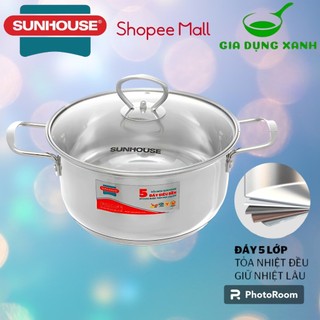 Nồi inox bếp từ 5 đáy cao cấp SUNHOUSE SHG788-16 - SHG788-24 16 20 24CM hàng chính hãng bảo hành toàn quốc