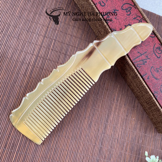 Lược sừng chuôi Liềm khía thân trúc | Mỹ nghệ Hà Phương, lược chải tóc gỡ rối, ngăn rụng tóc