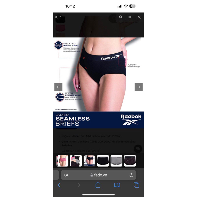 Quần chip nữ reebok dư xịn