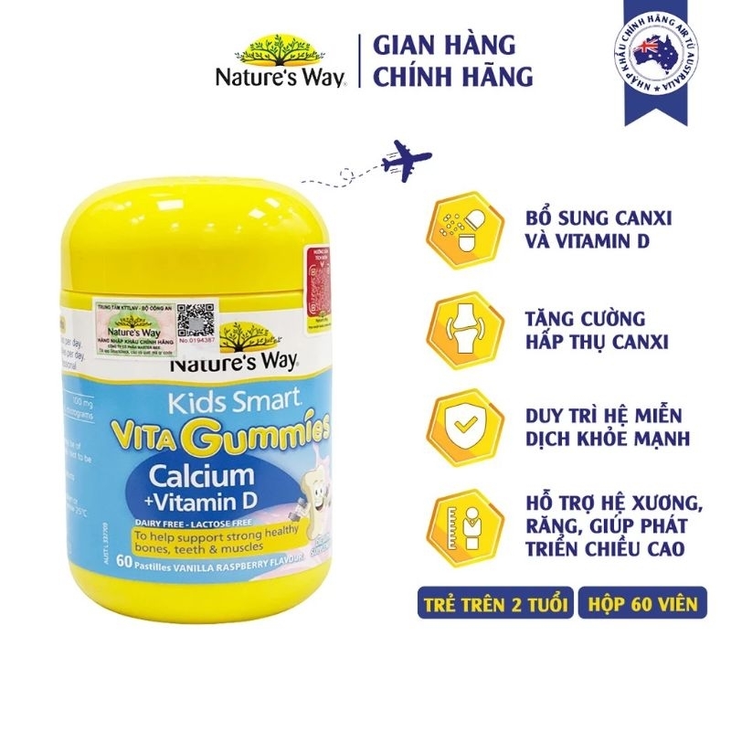 Kẹo Vitamin Nature's Way Kids Smart VITA Gummies Calcium + Vitamin D  60 viên - Úc