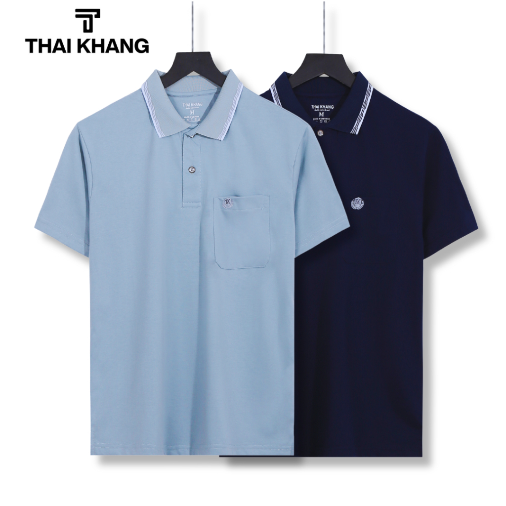 Áo thun nam trung niên Thái Khang form rộng vải coton mềm có cổ có túi ATHUN12