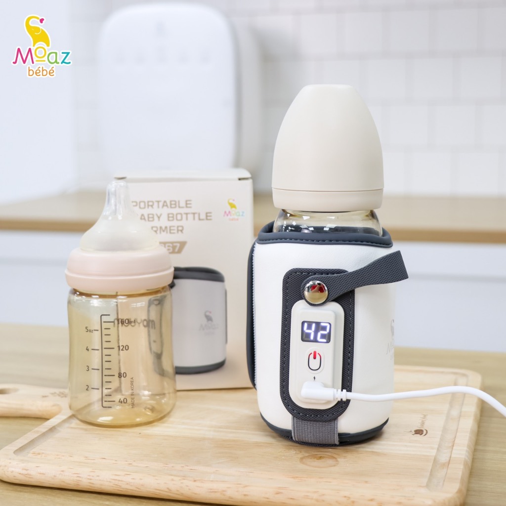 Túi ủ bình sữa cho bé Moaz BeBe MB067, máy hâm sữa cầm tay thông minh tiện lợi - Monnie Kids