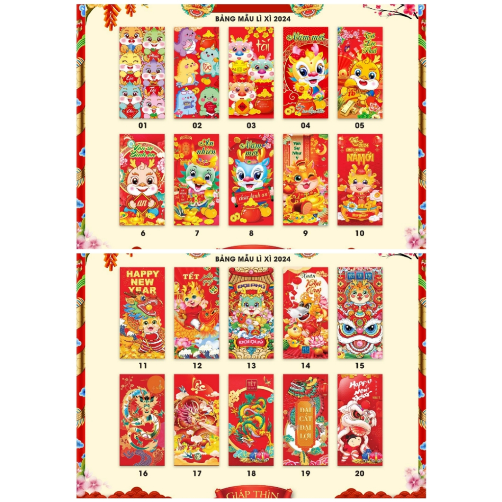 Sỉ 100 bao lì xì các mẫu RỒNG Xuân Giáp Thìn