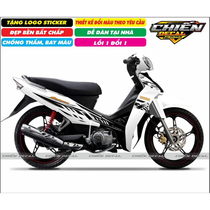 Tem rời xe sirius RC 110cc - 50cc mẫu tem chế trắng đen (tem 3 lớp cao cấp)