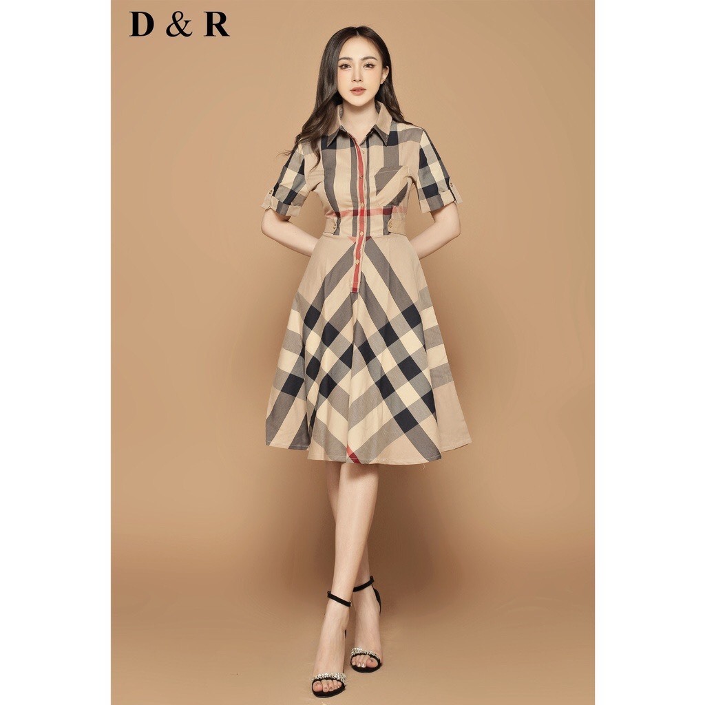 [THANH LÝ CÁ NHÂN] Đầm cổ sơ mi họa tiết burberry (hàng thiết kế)
