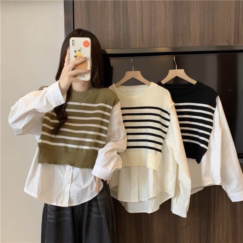 HA204 Áo Sơ Mi Pha Len Kẻ BOCONGANH