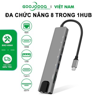 USB C Hub Goojodoq Type-C 3.1 đến 4K Đầu đọc thẻ nhớ USB SD / TF tương thích HDMI RJ45 PD Fast Charge 8 trong 1 USB Dock
