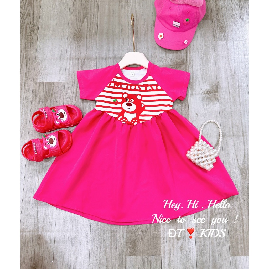 Xả hàng size nhí - váy gấu dâu 2 dây, váy gấu dâu lotso sát nách cho bé 8-18kg