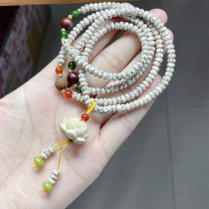 VÒNG BỒ ĐỀ TINH NGUYỆT MIX HOA SEN 108 HẠT BÌNH AN