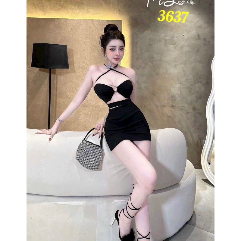 ĐẦM BODY CÚP NGỰC DÂY ĐAN CHÉO CỔ