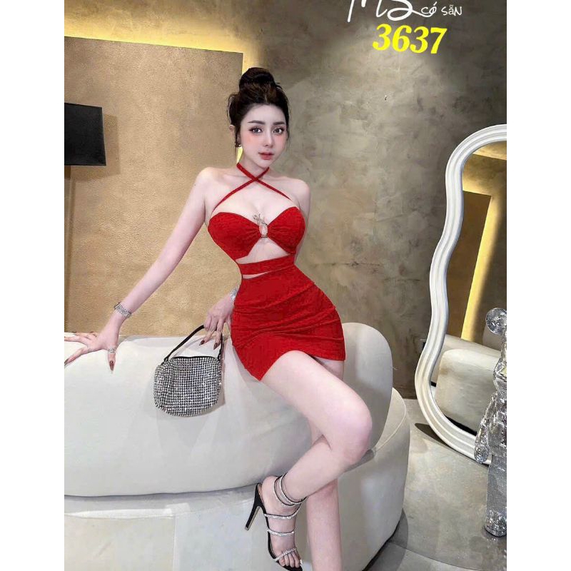 ĐẦM BODY CÚP NGỰC DÂY ĐAN CHÉO CỔ