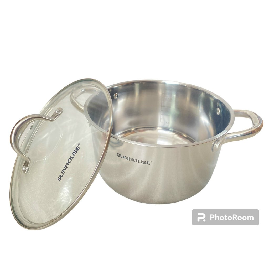 Nồi inox 3 đáy vung kính Sunhouse SHG301-24 24cm dung tích 5L max dùng trên mọi loại bếp