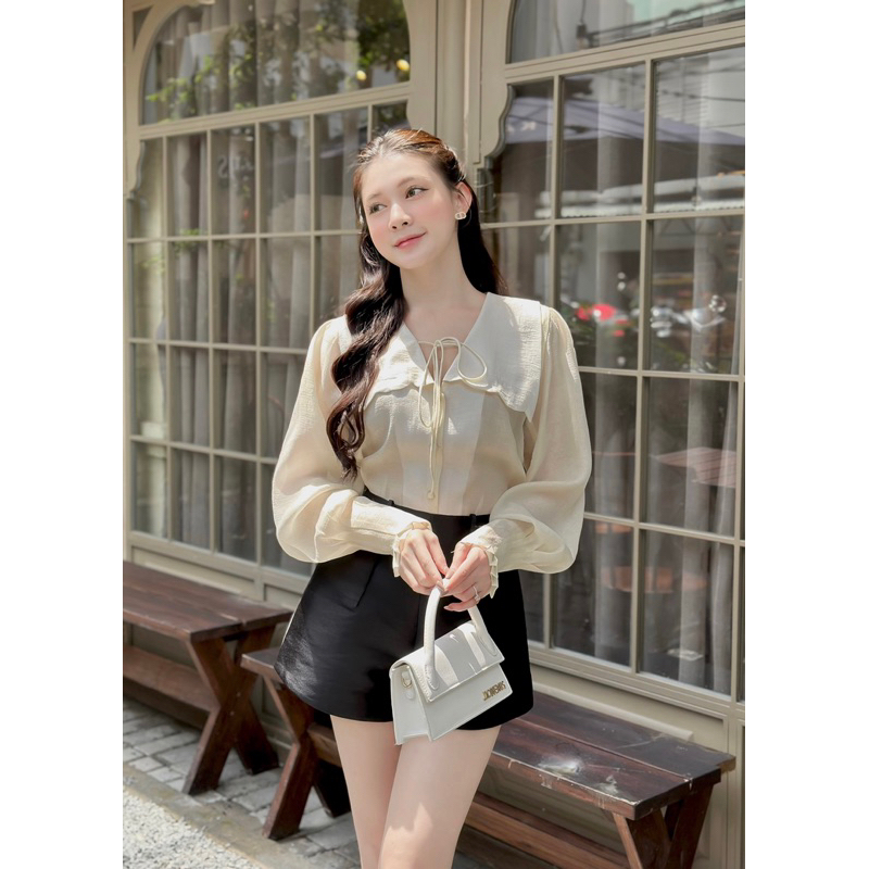 Áo sơ mi tơ lụa hoa 3D tiểu thư bánh bèo thời trang nữ thiết kế by Mallorin - Ellie Shirt